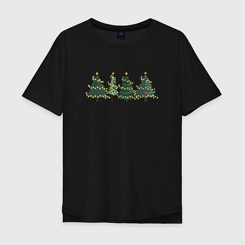 Мужская футболка оверсайз Новогодние деревья / Черный – фото 1