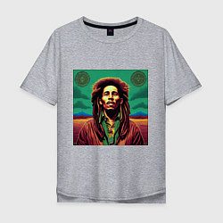 Футболка оверсайз мужская Digital Art Bob Marley in the field, цвет: меланж