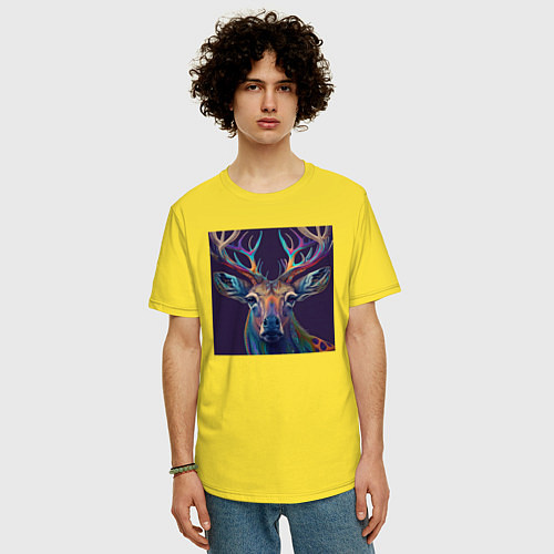 Мужская футболка оверсайз Красочный олень - нейросеть / Желтый – фото 3