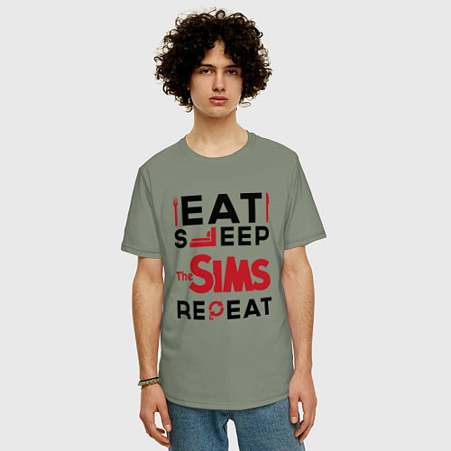 Мужская футболка оверсайз Надпись: eat sleep The Sims repeat / Авокадо – фото 3
