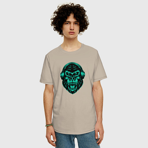 Мужская футболка оверсайз Крутая горилла в наушниках / Миндальный – фото 3