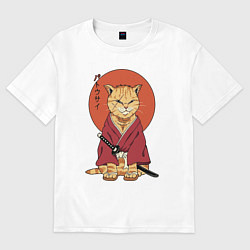 Футболка оверсайз мужская Samurai kimono cat, цвет: белый