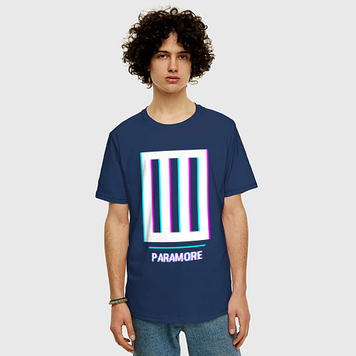 Мужская футболка оверсайз Paramore glitch rock / Тёмно-синий – фото 3