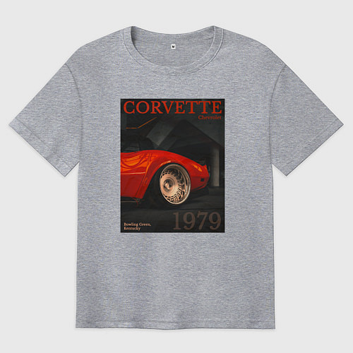 Мужская футболка оверсайз Обложка журнала Chevrolet Corvette C3 / Меланж – фото 1