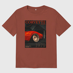 Футболка оверсайз мужская Обложка журнала Chevrolet Corvette C3, цвет: кирпичный