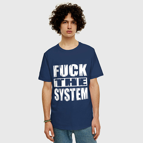 Мужская футболка оверсайз SoD - f**k the system / Тёмно-синий – фото 3