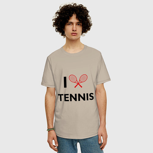 Мужская футболка оверсайз I Love Tennis / Миндальный – фото 3