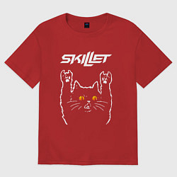 Футболка оверсайз мужская Skillet rock cat, цвет: красный