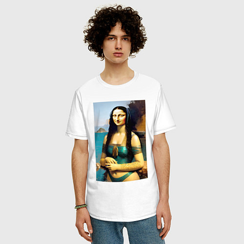 Мужская футболка оверсайз Мона Лиза на пляже - Биарриц - Франция / Белый – фото 3