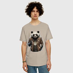 Футболка оверсайз мужская Крутая панда, цвет: миндальный — фото 2