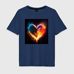 Футболка оверсайз мужская Пылающее сердце - нейросеть, цвет: тёмно-синий