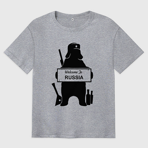 Мужская футболка оверсайз Россия медведь балалайка водка ушанка / Меланж – фото 1