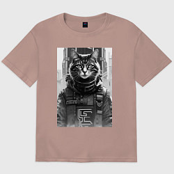 Футболка оверсайз мужская Cool cat - cyberpunk - neural network, цвет: пыльно-розовый