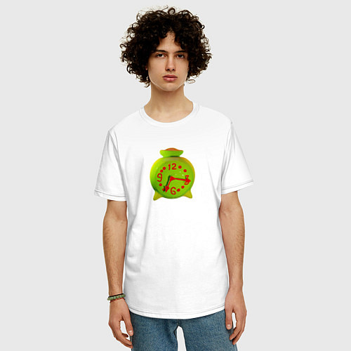 Мужская футболка оверсайз Веселый зеленый будильник / Белый – фото 3