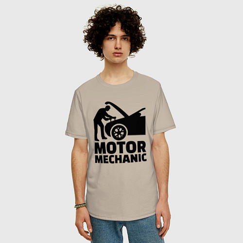 Мужская футболка оверсайз Motor mechanic / Миндальный – фото 3