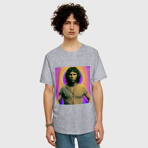 Мужская футболка оверсайз Jim Morrison Galo Glitch Art / Меланж – фото 3