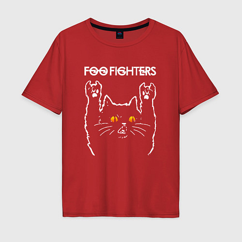 Мужская футболка оверсайз Foo Fighters rock cat / Красный – фото 1