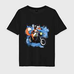 Футболка оверсайз мужская Лис на мотоцикле, цвет: черный