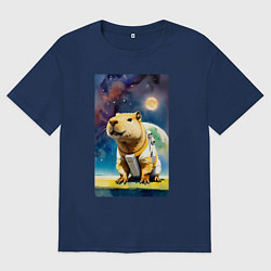 Футболка оверсайз мужская Capybara brave astronaut - neural network, цвет: тёмно-синий