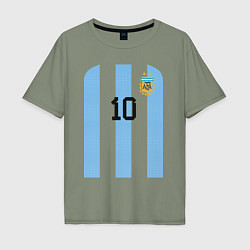 Футболка оверсайз мужская Месси сборная Аргентины ЧМ 2022, цвет: авокадо
