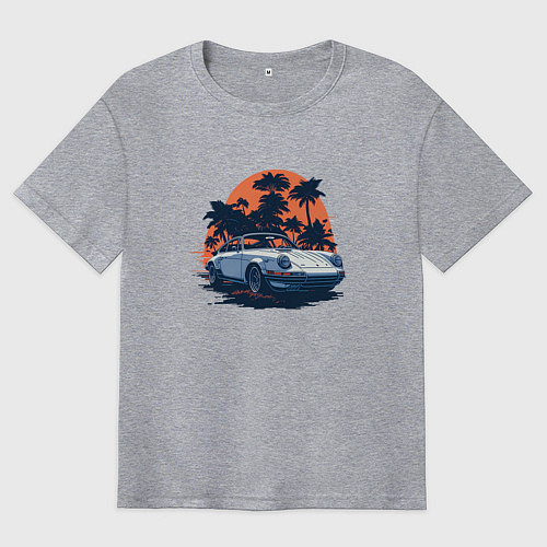 Мужская футболка оверсайз Порше, пальмы и закат / Меланж – фото 1