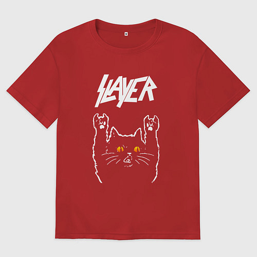 Мужская футболка оверсайз Slayer rock cat / Красный – фото 1