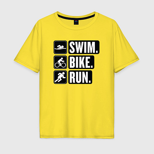 Мужская футболка оверсайз Swim bike run / Желтый – фото 1