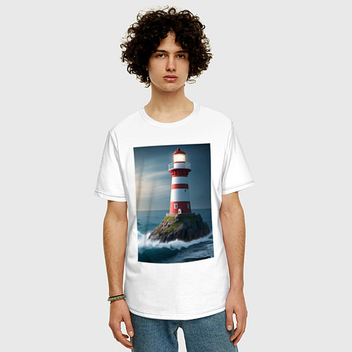 Мужская футболка оверсайз Маяк в море / Белый – фото 3