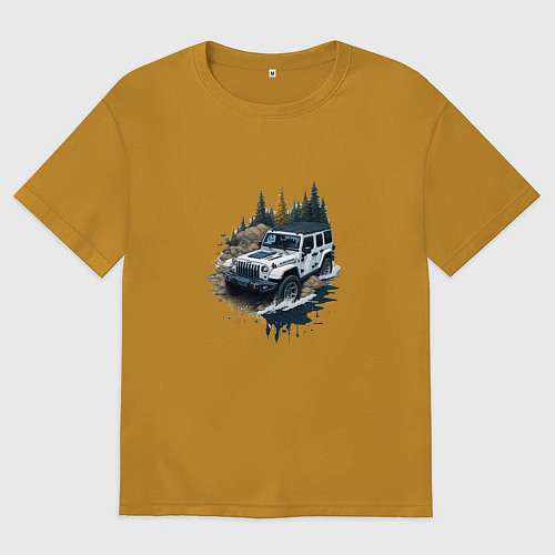 Мужская футболка оверсайз На джипе по России / Горчичный – фото 1