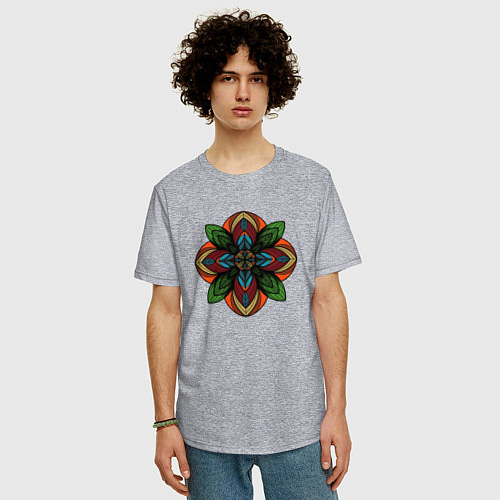 Мужская футболка оверсайз Traditional flower / Меланж – фото 3