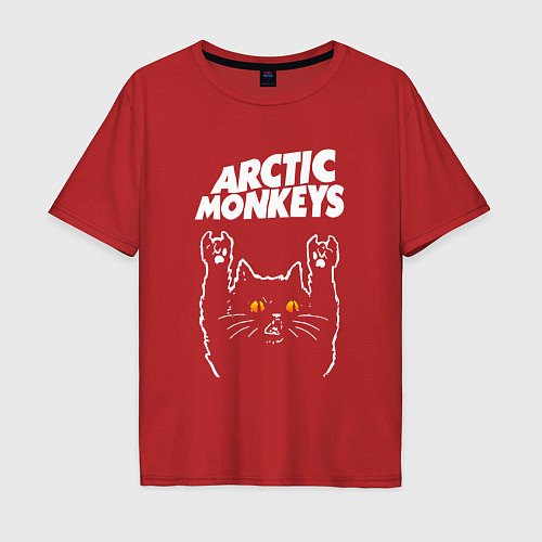 Мужская футболка оверсайз Arctic Monkeys rock cat / Красный – фото 1