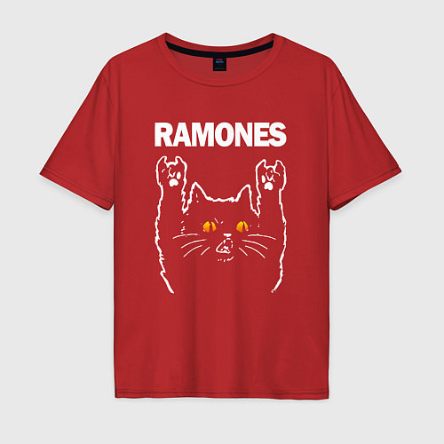 Мужская футболка оверсайз Ramones rock cat / Красный – фото 1