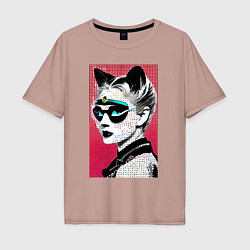 Мужская футболка оверсайз Cat girl in a mask - neural network - pop art