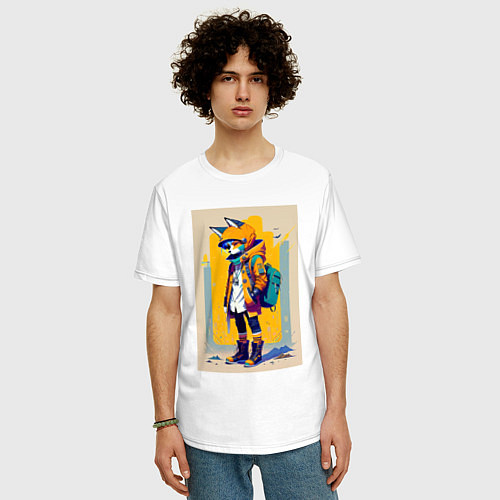 Мужская футболка оверсайз Fox cub - urban style - neural network / Белый – фото 3