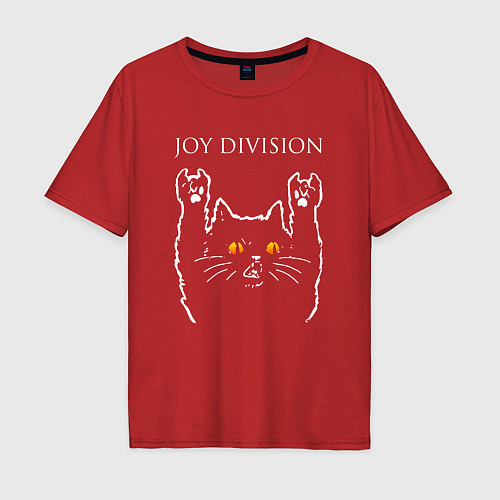 Мужская футболка оверсайз Joy Division rock cat / Красный – фото 1