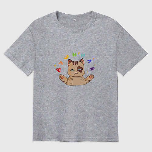 Мужская футболка оверсайз Котик душнила / Меланж – фото 1