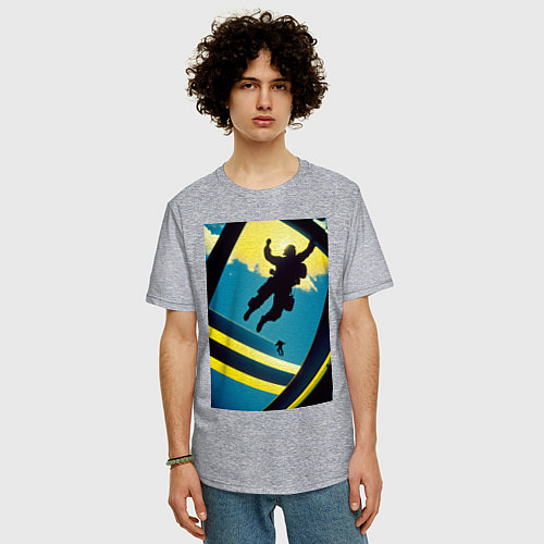 Мужская футболка оверсайз Два парашютиста / Меланж – фото 3