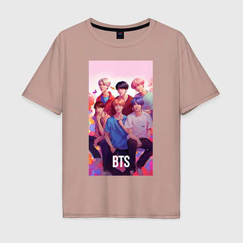 Мужская футболка оверсайз BTS art anime style / Пыльно-розовый – фото 1