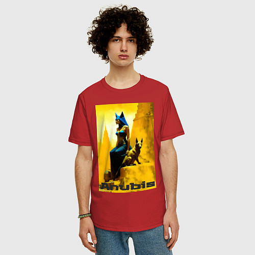 Мужская футболка оверсайз Бог Анубис в женском обличии - нейросеть / Красный – фото 3