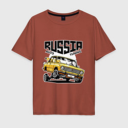 Футболка оверсайз мужская Russia tuning car, цвет: кирпичный