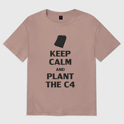 Футболка оверсайз мужская Plant c4 - Counter Strike meme, цвет: пыльно-розовый