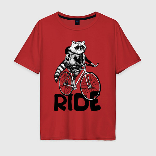 Мужская футболка оверсайз Raccoon ride / Красный – фото 1