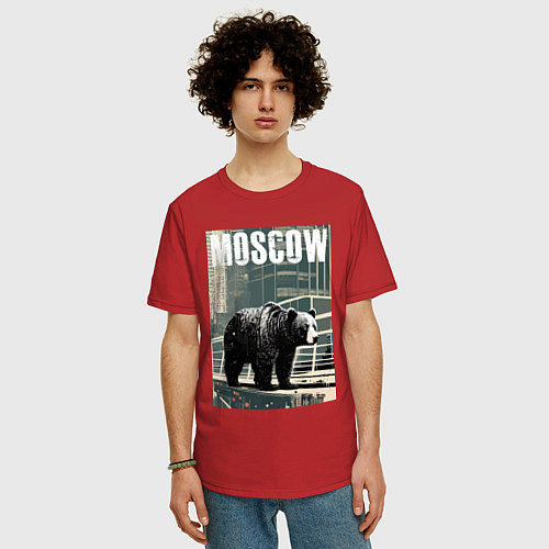Мужская футболка оверсайз Москва - Россия - медведь / Красный – фото 3