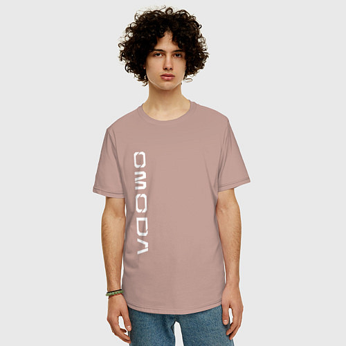 Мужская футболка оверсайз Omoda white vertical logo / Пыльно-розовый – фото 3