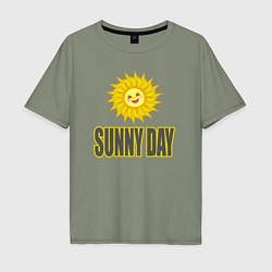 Футболка оверсайз мужская Солнечный день - надпись и веселое солнышко, цвет: авокадо