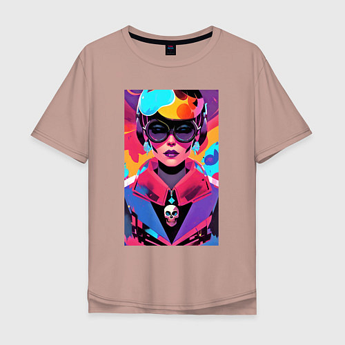 Мужская футболка оверсайз Девушка в тёмных очках - поп-арт / Пыльно-розовый – фото 1