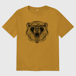 Футболка оверсайз мужская Медведь в кепке и очках, цвет: горчичный