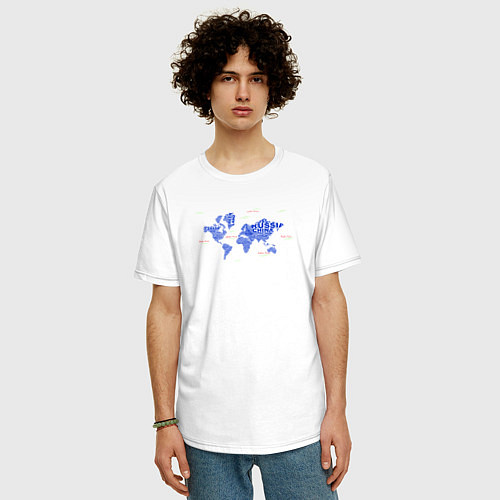 Мужская футболка оверсайз Синяя карта мира / Белый – фото 3