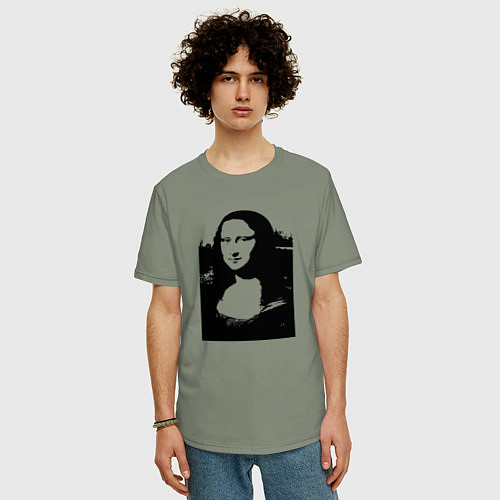 Мужская футболка оверсайз Mona Lisa in black white / Авокадо – фото 3