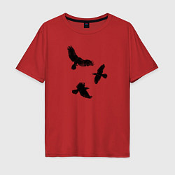 Футболка оверсайз мужская Птицы черные вороны, цвет: красный